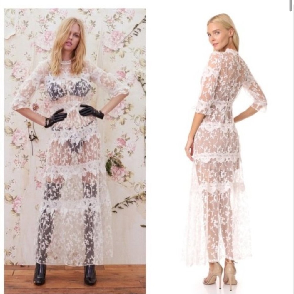 For Love and Lemons rosebud embroidery lace maxi dress